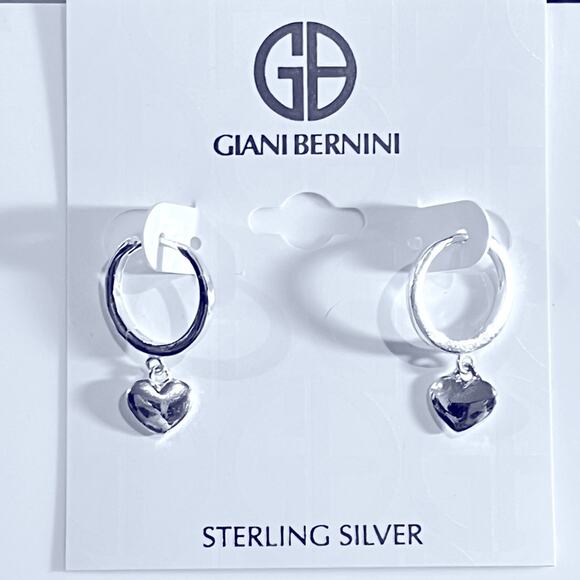 NEW Giani Bernini HOOP EARRINGS 7/8" Dangle Drop 925 Sterling Silver Hearts NWT - Picture 1 of 4
